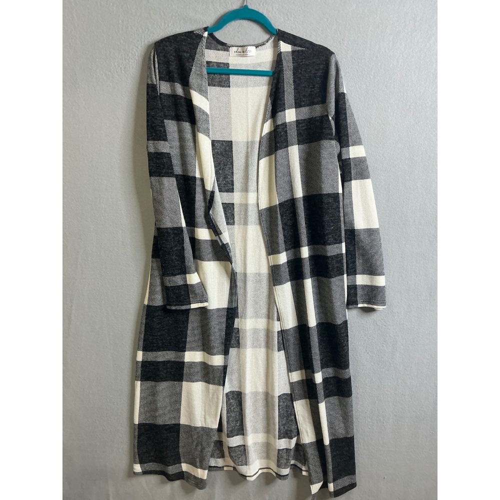 Eden In Love‎ Cardigan Women's Large Plaid Duster Open Front Long Sleeve